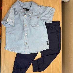 NWOT 2 Piece Ben Sherman Boys Shirt/Pant 9-12Mo Blue Button Up